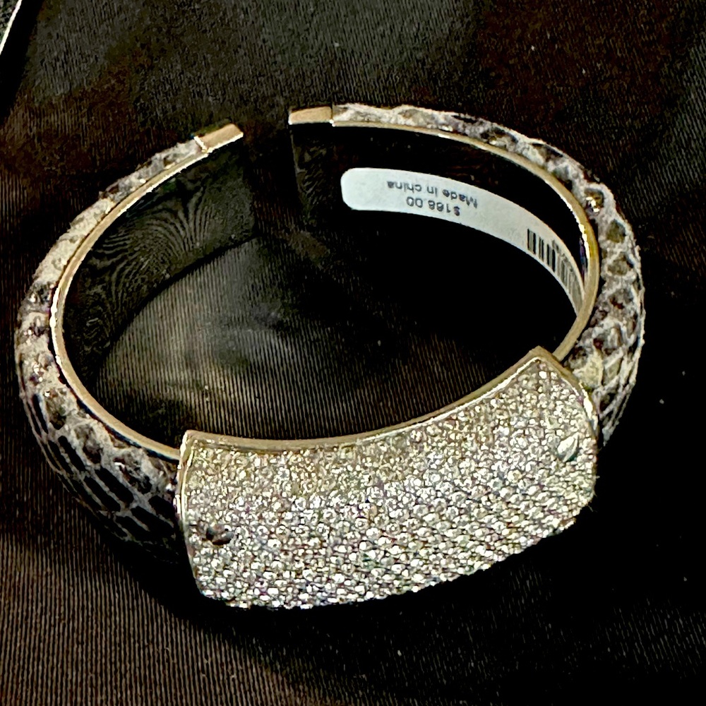 Dazzling Henri Bendel New York Silver Snakeskin Hinged Cuff Crystal Bracelet NWT